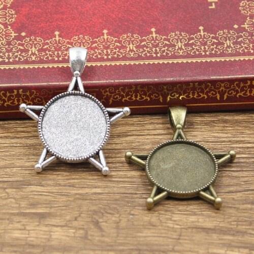 4pcs New Fashion 20mm Inner Size Antique Bronze Silver Color Classic Star Round Style Cabochon Base Setting Charms Pendant