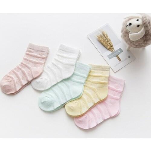 5Pairs/lot Baby Socks Summer Cotton Striped Heart Thin Kids Socks Solid Girls Mesh Cute Newborn Boy Toddler Socks Baby