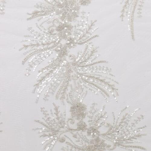 5 Yards sequin beaded tulle Lace Fabric for wedding dress French African sequins embroidery laces fabrics off white lace 1 Yard