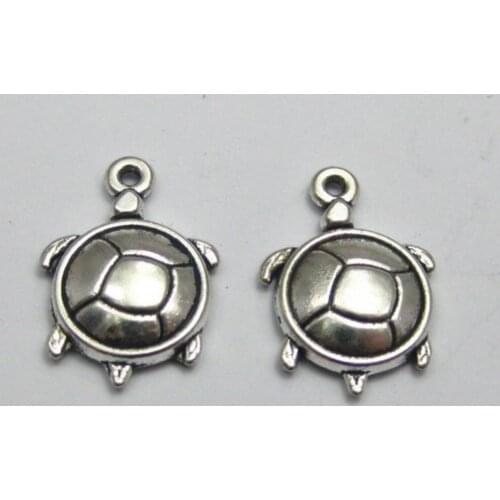 50 Tibet Silver Tone Turtle Charm Pendants 22X15mm