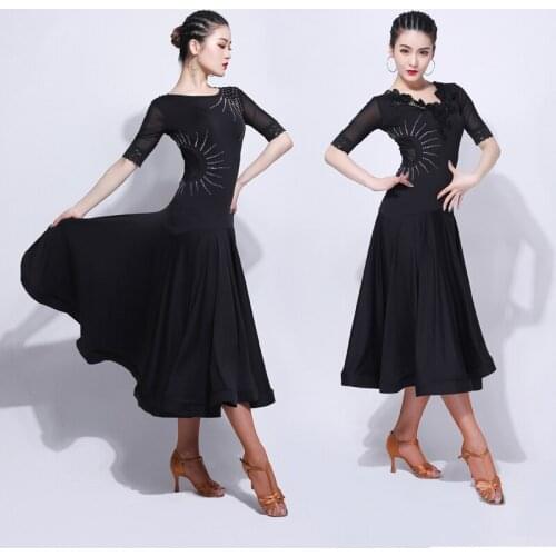 Rave Ballroom Dress Two Side Wear Black Long Waltz Dress Elegant Tango Dress Dance Costume Adult Ballroom Dress Standard VDB258