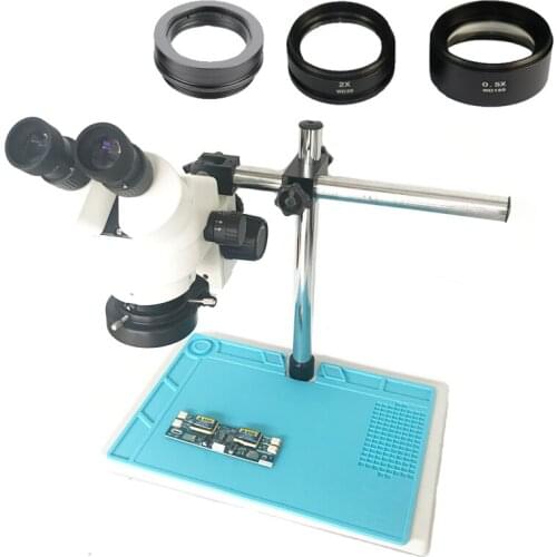 7-45X Binocular stereo microscope LED adjustable light 0.5X 2.0X auxiliary objective lens phone repair soldering heating pad