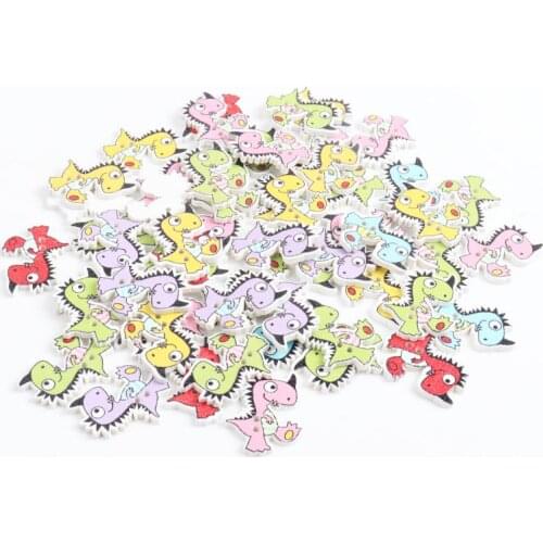 Animal Wooden Buttons Cartoon Dinosaur Shaped 2 Holes Mixed Color 20pcs/lot Sewing Accessories 21x27mm