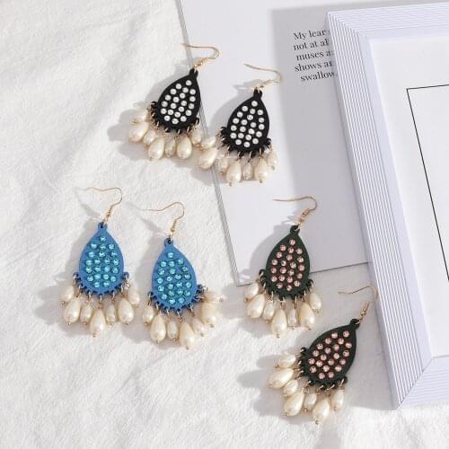 Waterdrop Wooden Earrings Acrylic Glitter Water Drop Pearl Tassels Earrings for Women Fashion Famous Brand Designer Jewelry