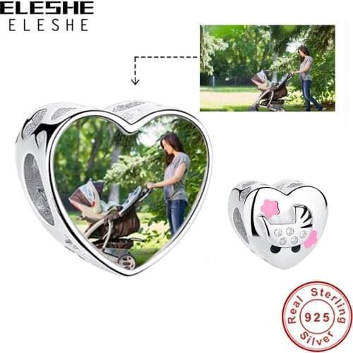 ELESHE 925 Sterling Silver Baby Chair Heart Personalized Photo Bead for Women Girls Children fit Bracelets DIY Jewelry