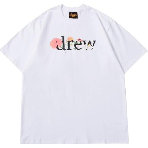 DREW T Shirt Summer 100% Cotton Men O-neck T-shirt Male Womens tshirt Short Sleeve Tops HOUSE JUSTIN Brand Smiley Flowers