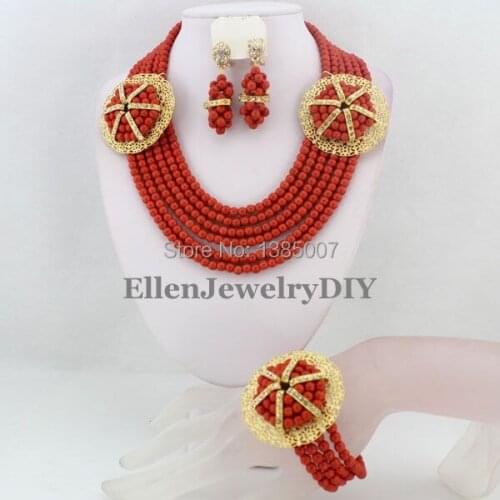 Graceful Nigerian Wedding Beads Jewelry Set African Beads Jewelry Necklace Bracelet Earrings Sets TL1436