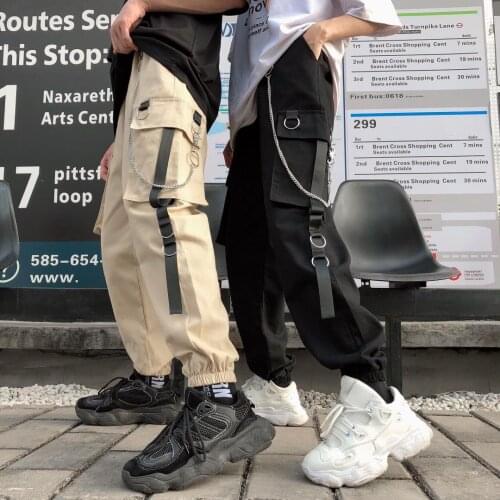 Summer Clothes For Women 2021 Overalls Harajuku Chain Pocket Pants Unisex High Waist Chain Hip-Hop Safari Style Harem Pants