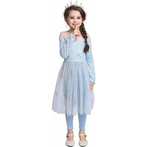 2 Piece Set Princess Dress For Girls Cosplay Dress Kids Fancy Birthday Party Evening Gown Sky Blue Girl Dresses