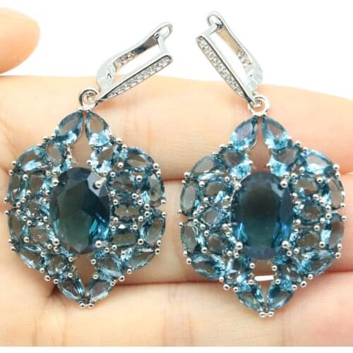 51x25mm Highly Recommend Flowers Created Black Onyx White Zircon Gift For Sister Silver Earrings