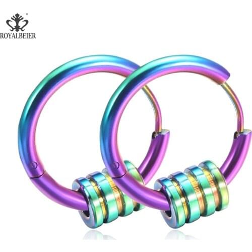 ROYALBEIER Lovers Circle Ear Ring Earrings For Men Women And Rings Earrings Female Hip Hop Earrings Jewelry