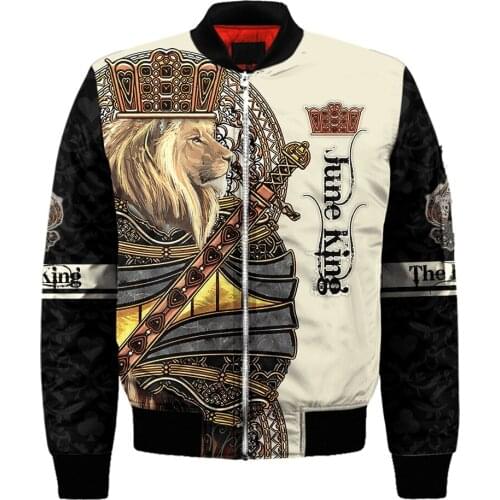 Custom name King Lion Bomber Jackets 3D Printed Flight Jacket Women For Men winter autumn warm zipper coat Choose your month