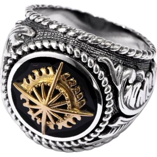 BOCAI 100% real S925 silver jewelry fashion sun flower men ring cross sterling silver ring retro Thai silver new ring for man