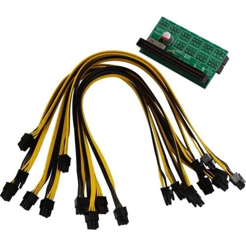 Mining Power Supply Kit - 10X 6Pin Port Breakout Board And 50CM UL 1007 18AWG PCI-E 6Pin Male To 6+2Pin Male Cable