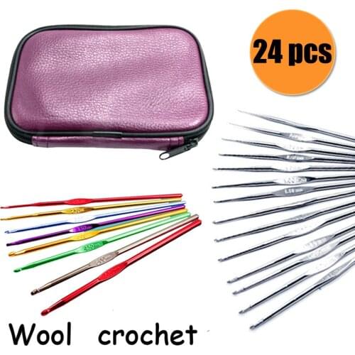 24-piece set of Multicolor metal crochet manual sewing needles DIY knitting hooks accessories wool Weave Crafts Matching Tool