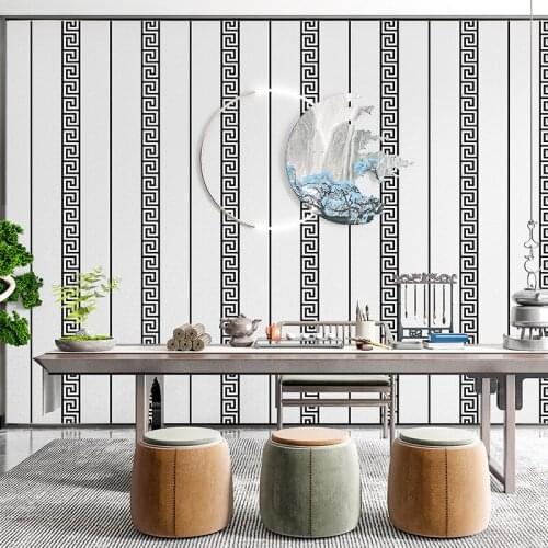 Greek Key Pattern Wallpaper Modern Geometric Metallic Vinyl Wall Paper Roll Living Room TV Background Black Silver Gold Red Grey