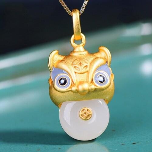 Natural Green Hetian Jade Tiger Pendant Necklace 925 Silver Amulet Fashion Jewelry Gifts for Women