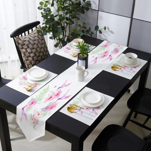 Delicate Tropical Flowers And Hummingbirds Table Runner Table Mats Cover For Home Wedding Festival Party Hotel Decoration