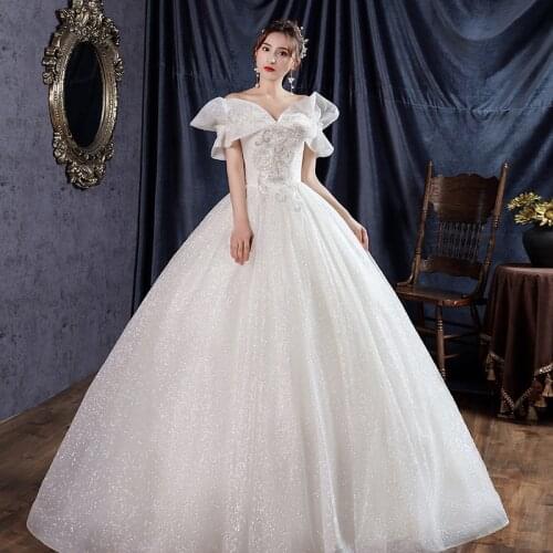 New Luxury Shiny Glitter Wedding Dress Classic Bridal Gown Off The Shoulder Vestido De Noiva Robe Mariee Customize Plus Size