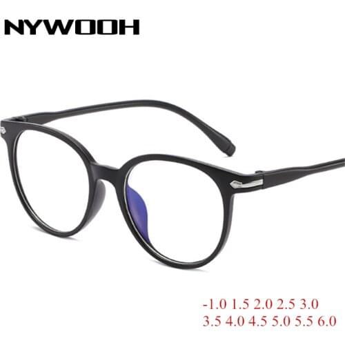 NYWOOH Finished Myopia Glasses Women Men Transparent Spectacles Students Vintage Round Short-sight Eyewear -1.0 to 6.0