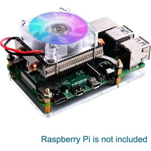 Ice Tower Cooling Fan for Raspberry Pi 4 Mode B 7 Color RGB LED Light Mini Fan Metal Case Optional for Raspberry Pi 4 B Only