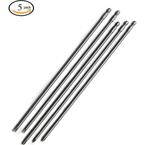 Phillips and Flathead Screwdriver Power Driver Bit Set 5 Piece 30cm 12inch Extra Long Length 1/4 inch Shank
