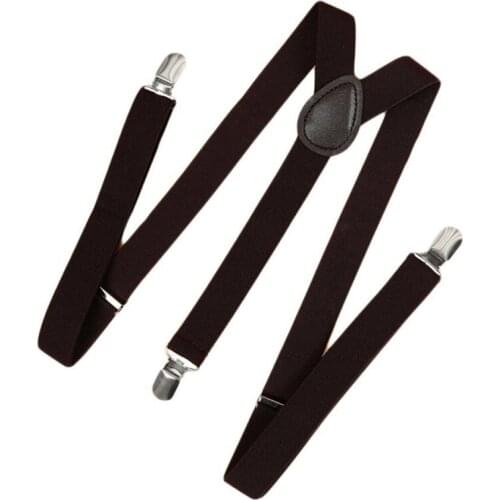 Unisex Clip on Suspender Elastic Y-Shape Back Formal Adjustable Braces, coffee