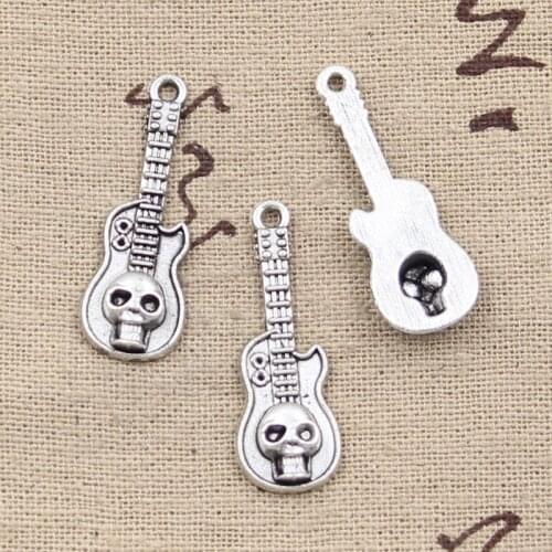 20pcs Charms Guitar Skull 32x11mm Antique Silver Color Pendants DIY Necklace Crafts Making Findings Handmade Tibetan Jewelry