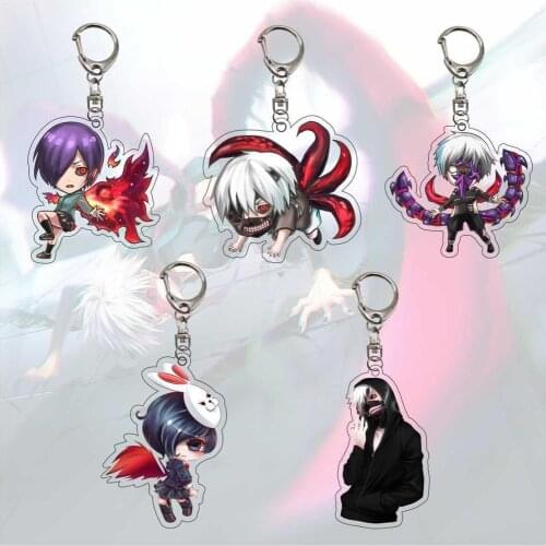 Popular Anime Tokyo Ghoul Keychain Kaneki Ken Acrylic Figures Pendant Silver Plated Keyring Car Key Chain Gift Anime Accessories
