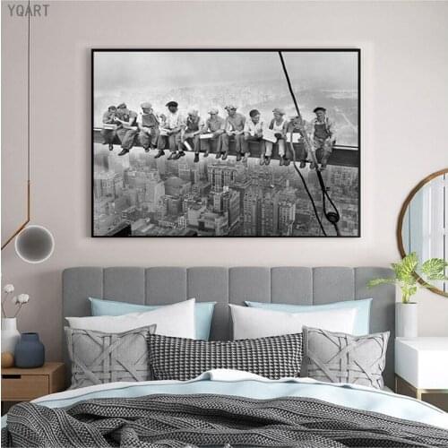 Black and White Poster New York City View Lunch on A Skyscraper Vintage Canvas Painting Wall Art Picture for Home Decoration