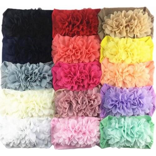 30pcs/lot Spring Headband Triple Chiffon Flower Nylon Headband Girl Nylon Headbands Kids Children Toddle Hair Accessories