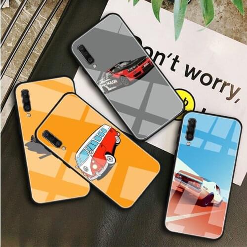 Retro Cartoon Car Tempered Glass Case For Samsung Galaxy A10S A10E A20S A20E A30S A40 A50S A60 A70 A80 A90 A6 A7 A8 Shell