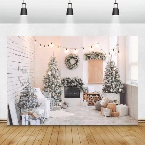 Merry Christmas Baby Portrait Interior Photo Backdrop Fireplace Gifts Light Decor Photography Background Photocall Photo Studio
