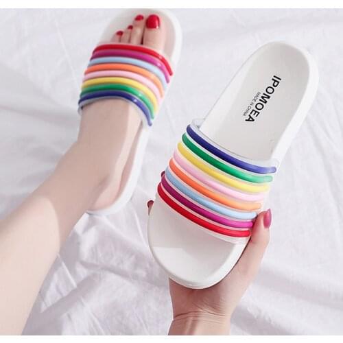 Summer Slides Rainbow Women Slippers Non-Slip Beach Soft Sole Personality Eva Outdoor Sandals Ladies Shoes Flip Flops Zapatillas