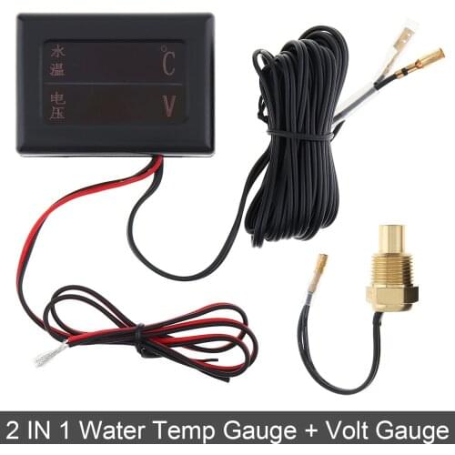 12V / 24 V Universal 2 In 1 Digital Anti-shake Water Temperature Gauge+Volt Gauge with Sensor for Car / Truck