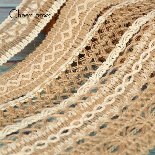 2y/lot 4cm Jute Burlap Ribbon Natural Hollow Out Hemp Ribbon Braided Rope DIY Material Wedding Party Crafts Decorative Gift Wrap