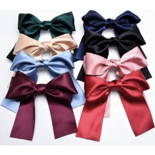 6" Large Satin Hair Bow Barrettes Satin Bows Hair Clips For Baby Girls Women Hair Accessories 8Colors 36Pcs/lot