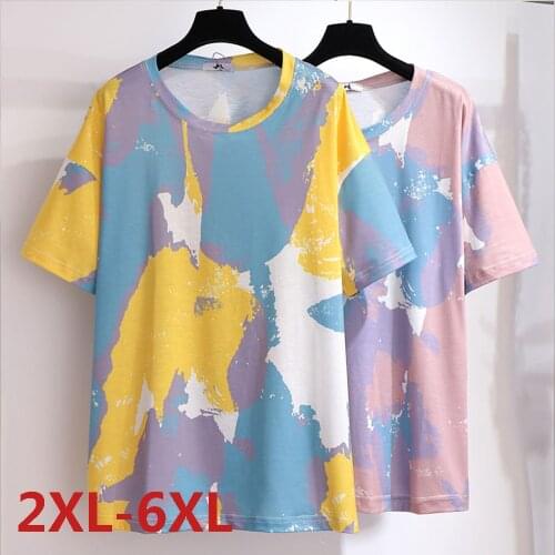 2XL-6XL Plus Size Women Print T Shirt Summer 2021 Casual Short Sleeve O-Neck Loose Tops Tee Large Size Colorful Female T Shirt