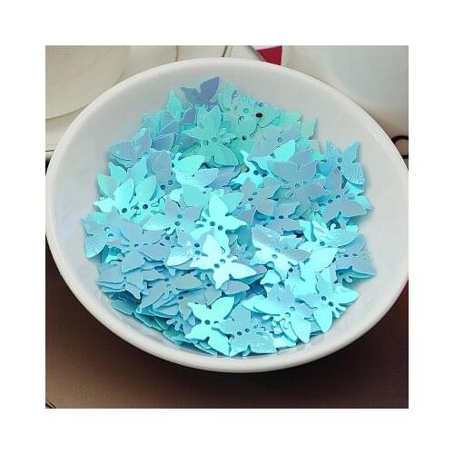 1000pcs Loose Butterfly Sequins 12*17mm PVC Sequin Flat Paillette Decoration With 2 Holes Light Blue AB Confetti