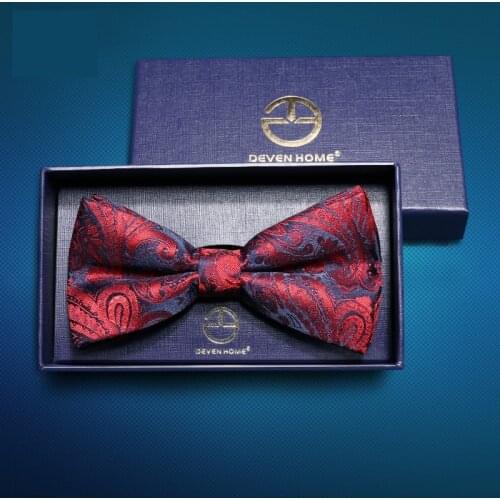 2020 Brand New Fashion Mens Bow Ties Wedding Double Fabric Paisley Blue Red Bowtie Banquet Party Butterfly Tie with Gift Box