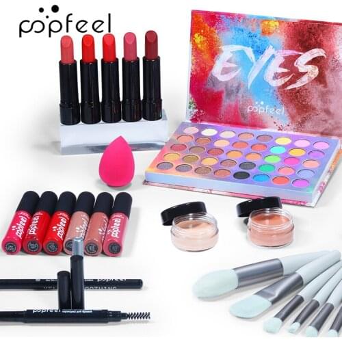 22/17Pcs Makeup Set Eyeshadow Palette Ligstick Lip Gloss Eyeliner Mascara Foundation Powder Long Lasting Waterproof Eyebrow Kits