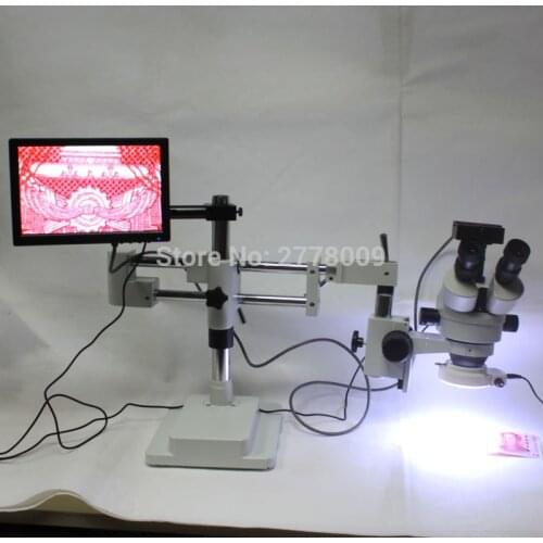 3.5X-90X Double Arm Boom Stand Trinocular Stereo Zoom Microscope 28MP 1080P 60FPS HDMI Camera 144 LED Lights 10-inch Monitor