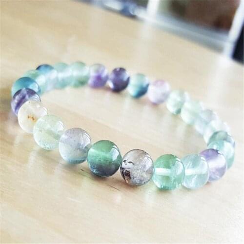 8mm Rainbow Fluorite Gemstone Handmade Mala Bracelet Yoga Prayer Meditation Buddhism Retro