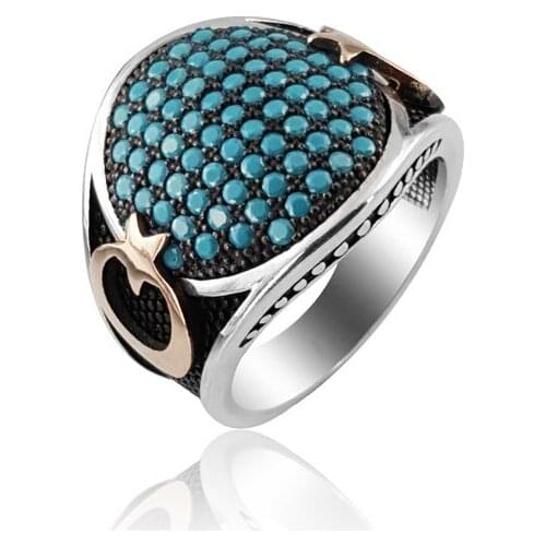 925 Silver Moon Star Ring Turkish Ring for Men Mans Ring