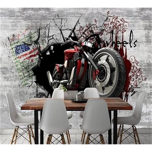 Beibehang Custom wallpaper 3D mural fashion European retro nostalgic wall 3D broken wall personality motorcycle background wall