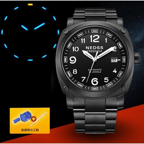 NEDSS Tritium Gas T25 Men Watch 2019 Luxury Brand Stainless Steel Clock Fashion Analog Calendar automatic Business Male Watch