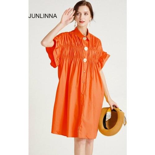 Combed Cotton Loose Dresses 2021 Summer New Plus Size Dress Short Ruffle Sleeve Lapel Neck Leisure Wear