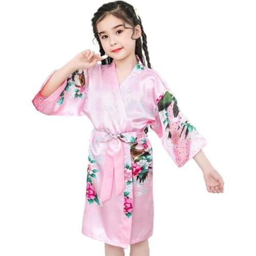 Girls Children Long-Sleeve Floral Printing Dressing Gown Bath Robe Sleepwear