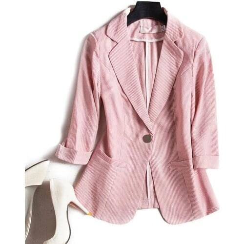 Elegant Thin Ladies Blazer Coat Short Slim Jacket 3/4 Sleeve Lady Outwear Suit Single button Female Casual Tops Business Blazers
