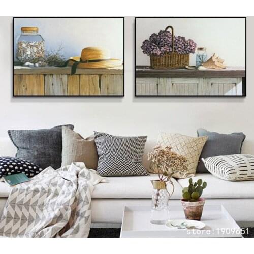 Cotton no frame pastoral still life flower straw hat canvas printings oil painting printed on cotton wall art decoration picture